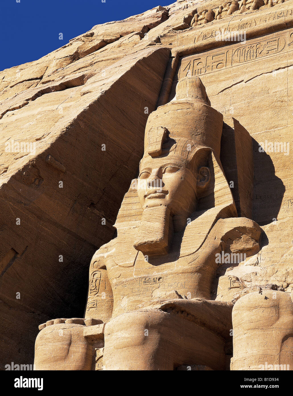 Giant rock cut statue of Ramses II at Temple of Abu Simbel Egypt Stock ...