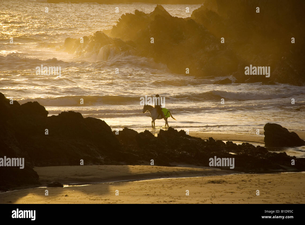 Girl Horse Riding On The Beach With A Stormy Sea Treaddur Bay Anglesey 