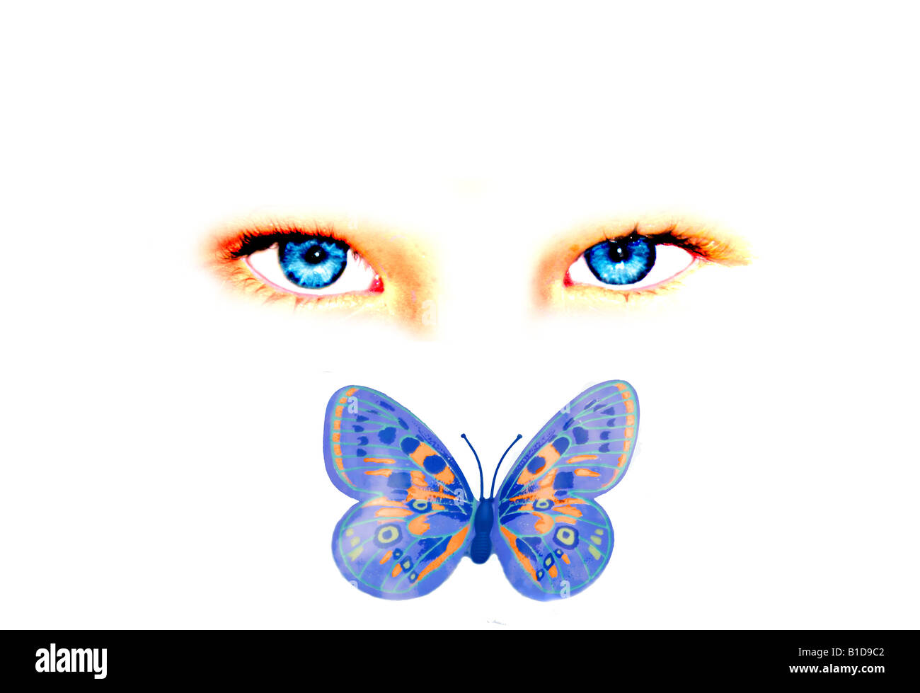 Blue eyes and butterfly, fantasy concept Stock Photo