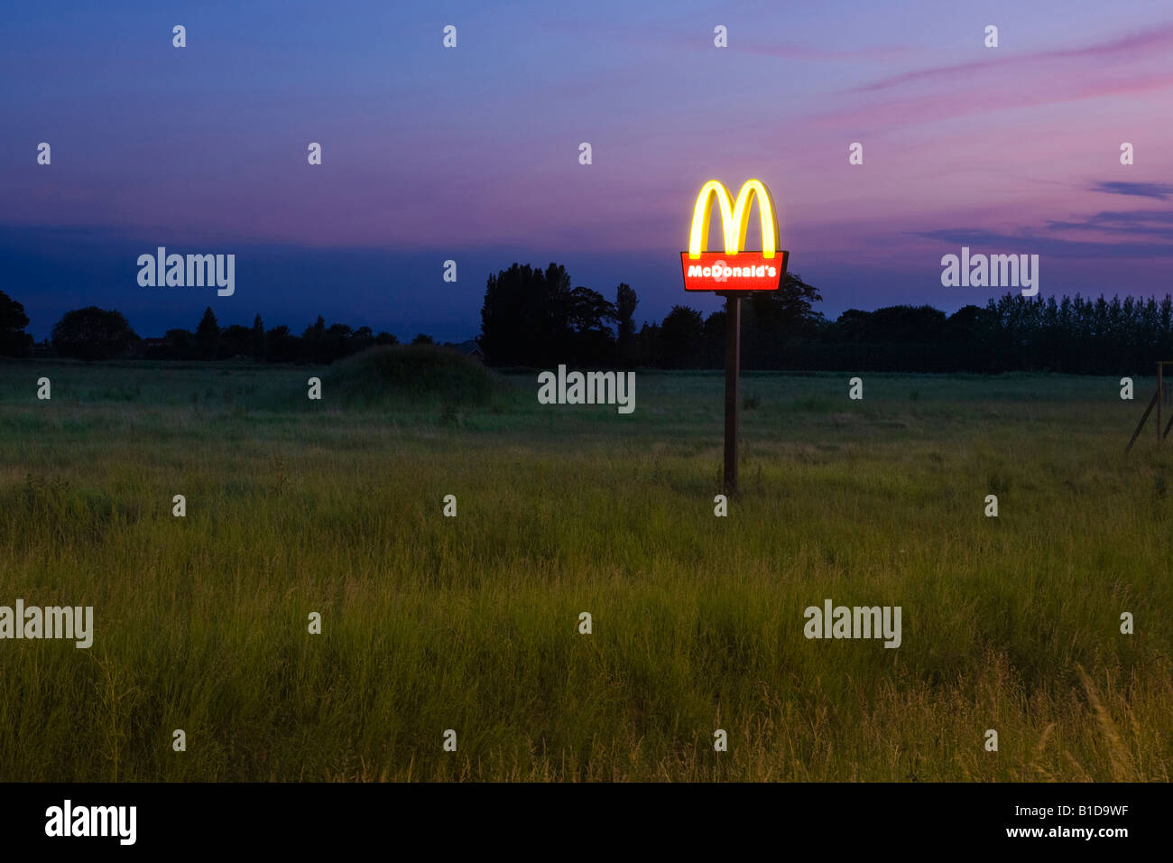 McDonalds sign at evening at Long Sutton in Lincolnshire UK Stock Photo