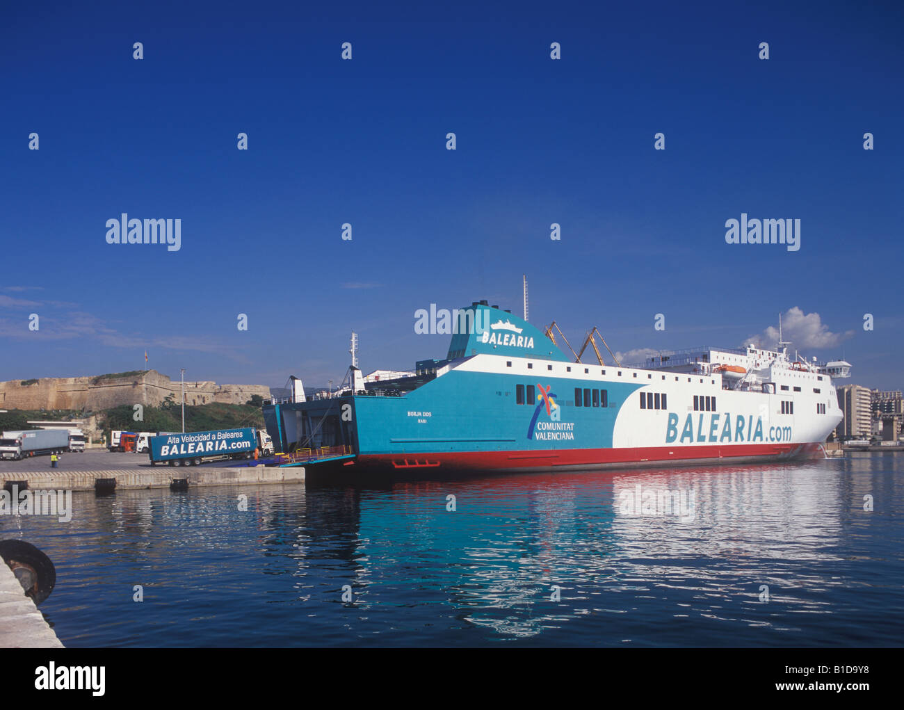 Balearia cargo ro ro ferry loading lorries in the Port of Palma de