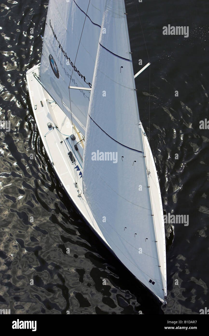 Aerial view of a yacht sailing Stock Photo - Alamy