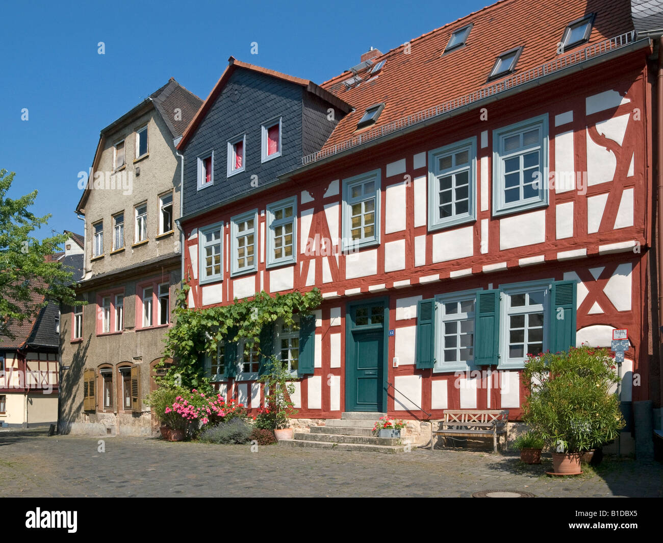 half timbered houses in the old town of Höchst Frankfurt Höchst Hoechst