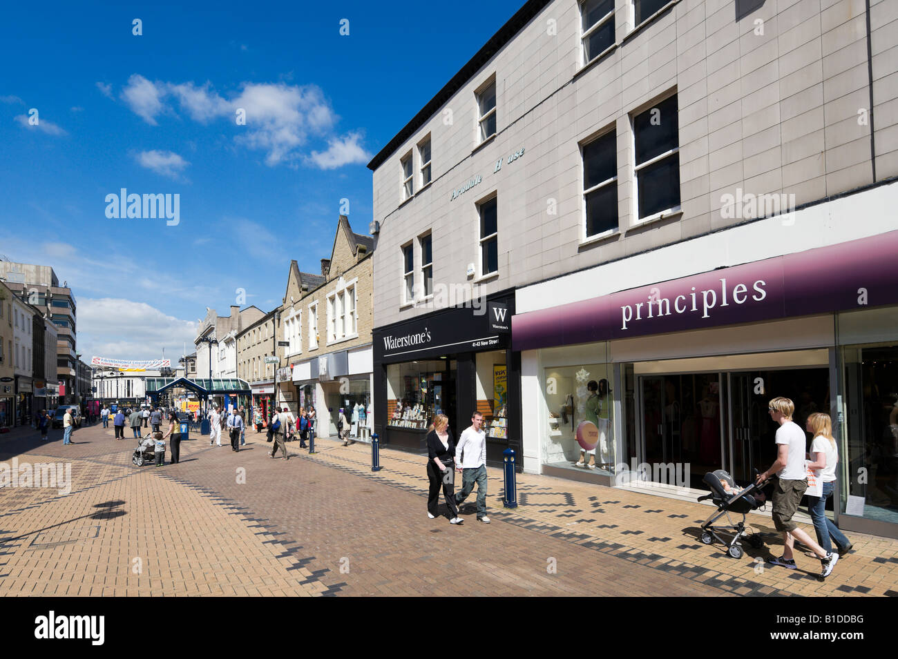 Pedestrian shopping area on New Street, Huddersfield, West Yorkshire, England, United Kingdom Stock Photo