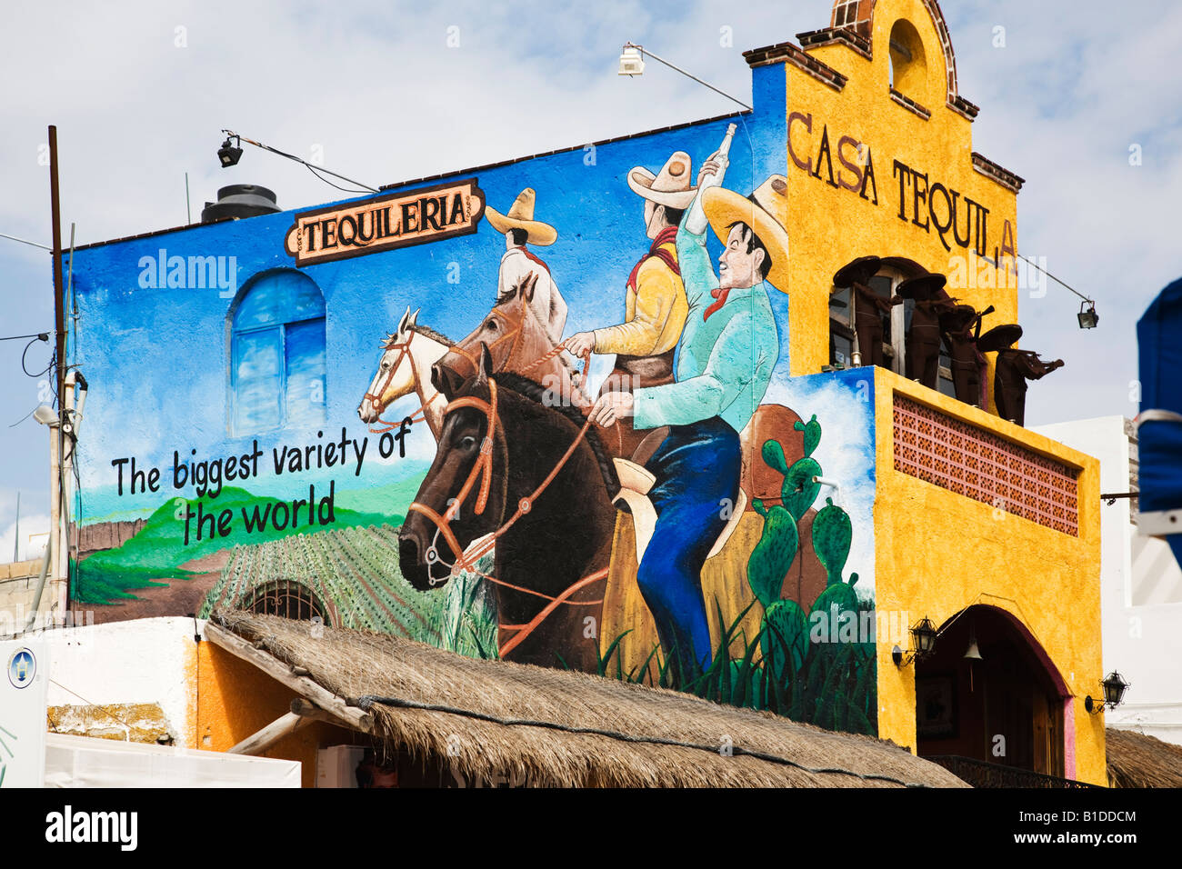 Mural painting on the outside of a local cafe in Playa Del Carmen on the Yucatan Peninsula in Quintana Roo Mexico Stock Photo
