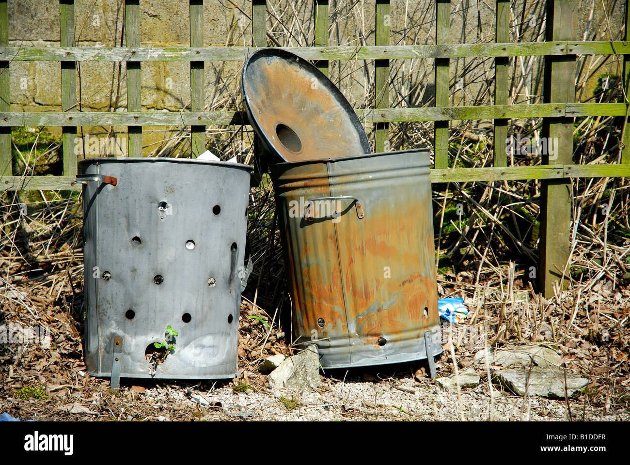 Galvanised Steel Dustbins Stock Photo Alamy
