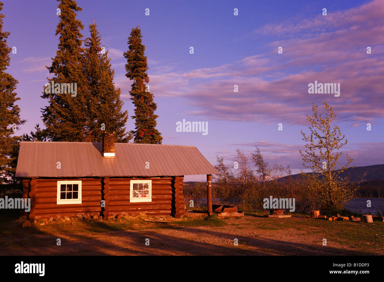 Old Forest Service cabin at McBride Lake near Morice Lake BC Stock