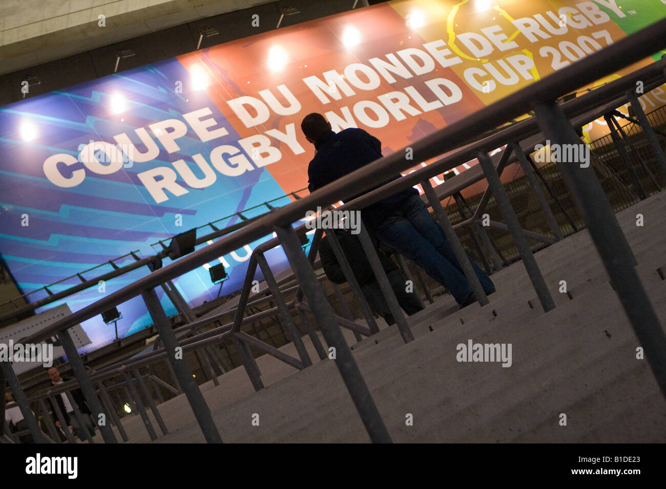 Colourful sign at entrance of Stade de France rugby stadium, Paris, France on evening of rugby world cup final, 20 October 2007 Stock Photo