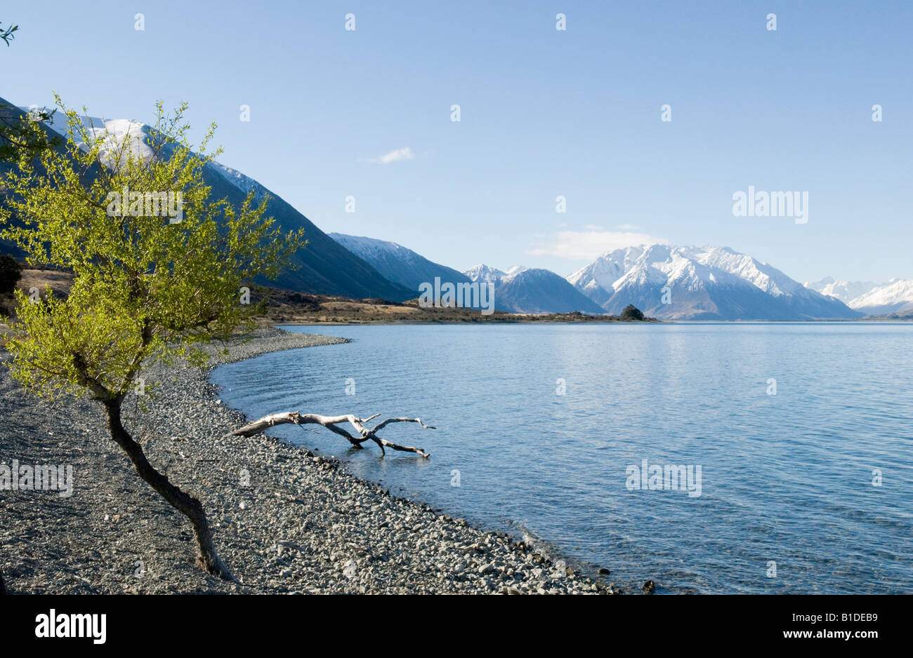 Rocks on the shores of Lake Ohau South Island New Zealand Stock Photo ...