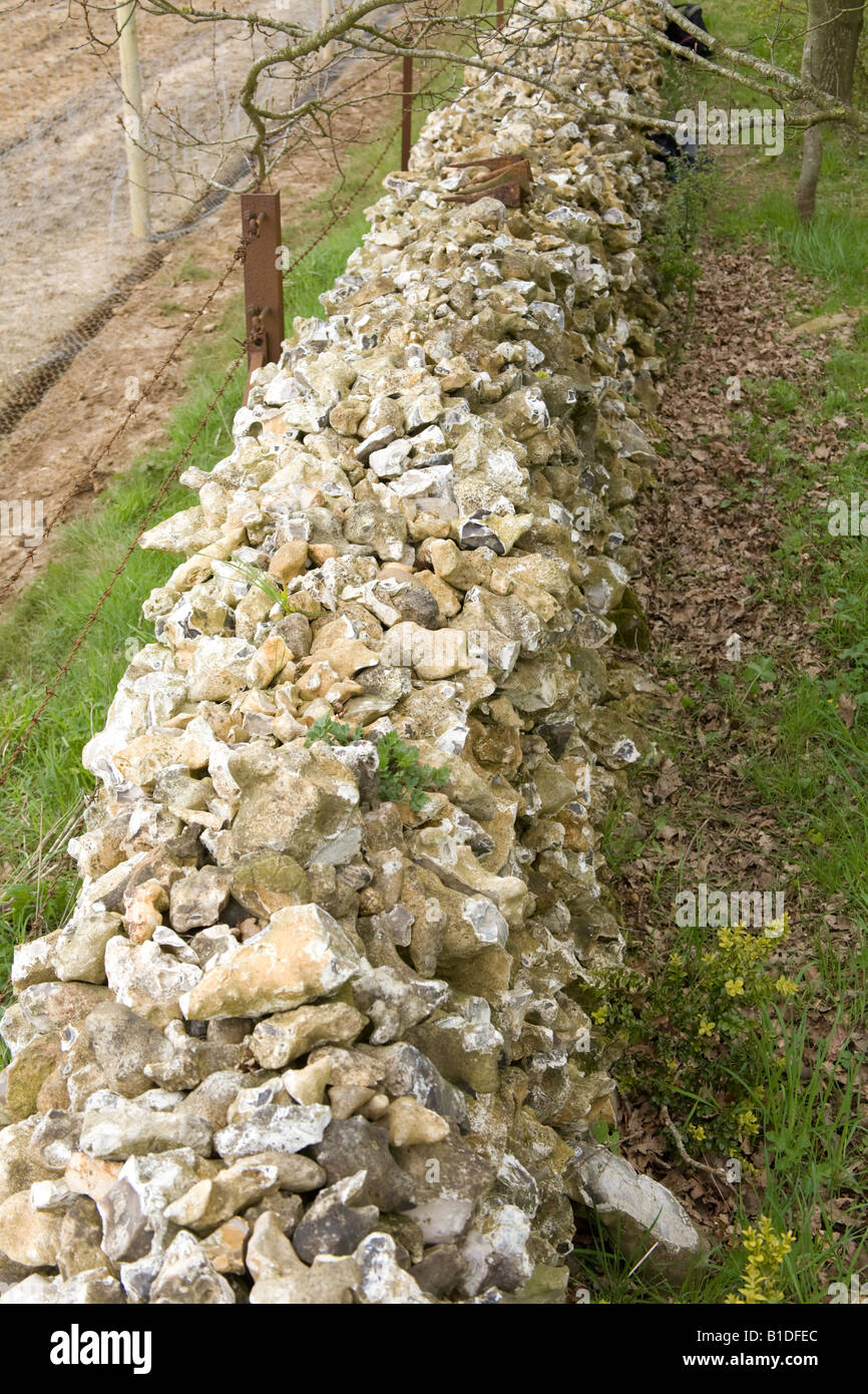 Stone wall made of flints Hampshire England Stock Photo