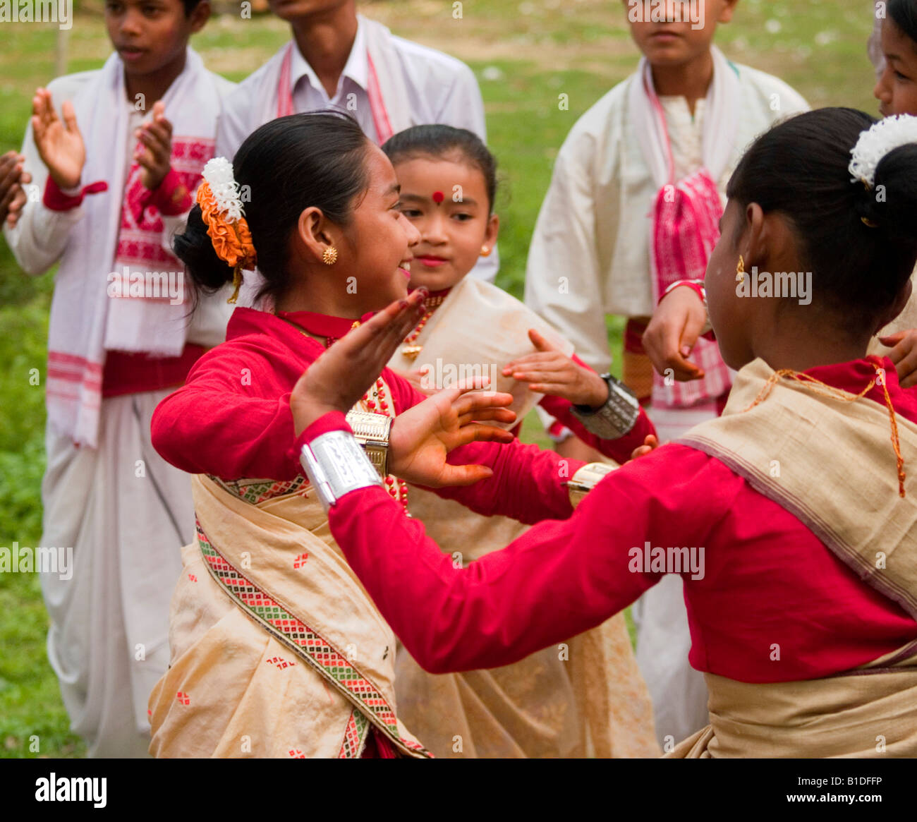 Girls Dancing During The Assamese New Year Festival Of Rongali Bihu In