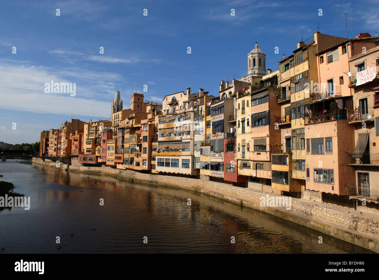 City apartments overlooking the River Onyar in Girona Spain Europe Stock Photo