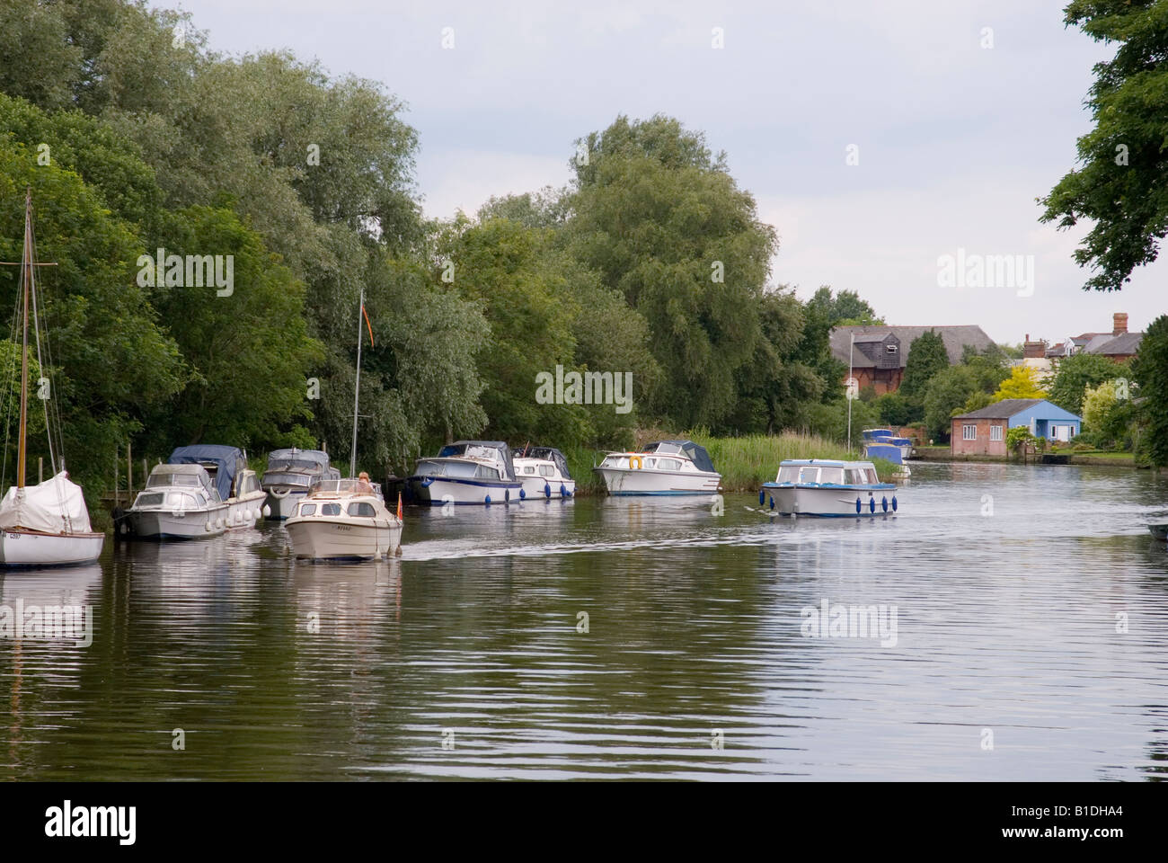 Boats At The River Waveney At Beccles,Suffolk,Uk Stock Photo