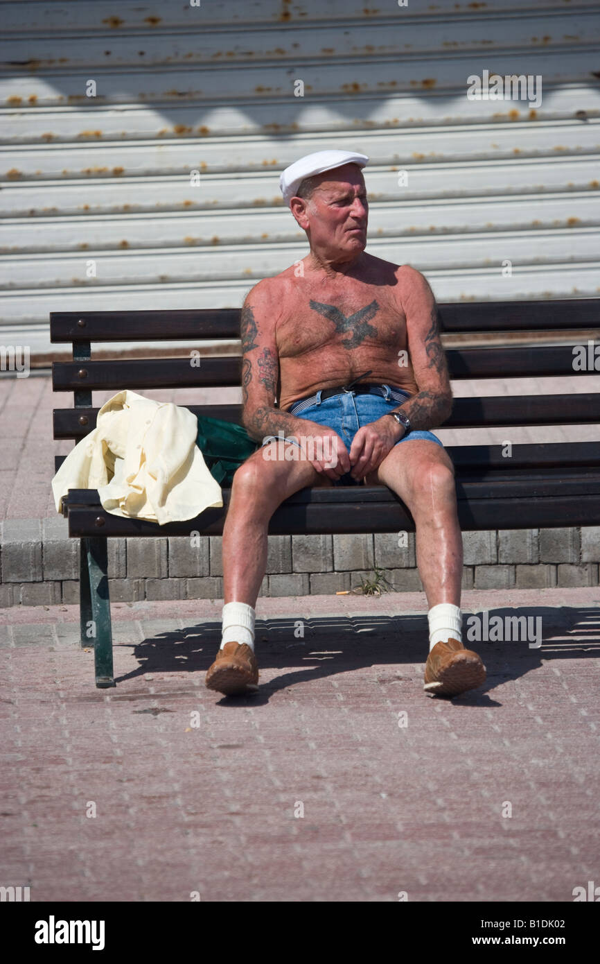 Tattooed Tourist Bugibba Malta Stock Photo