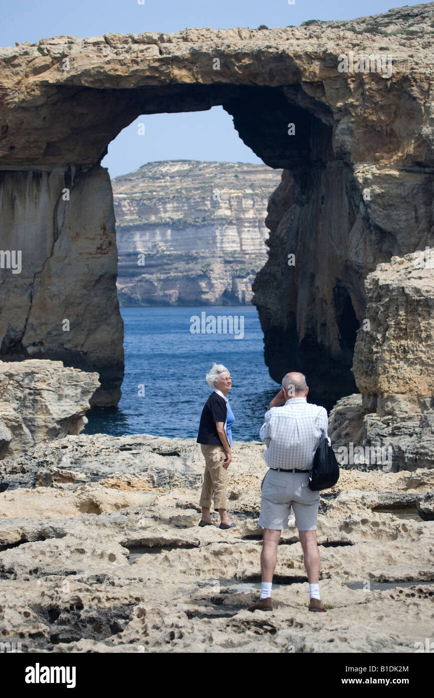 Tourists at Dwejra Point Gozo Malta Stock Photo