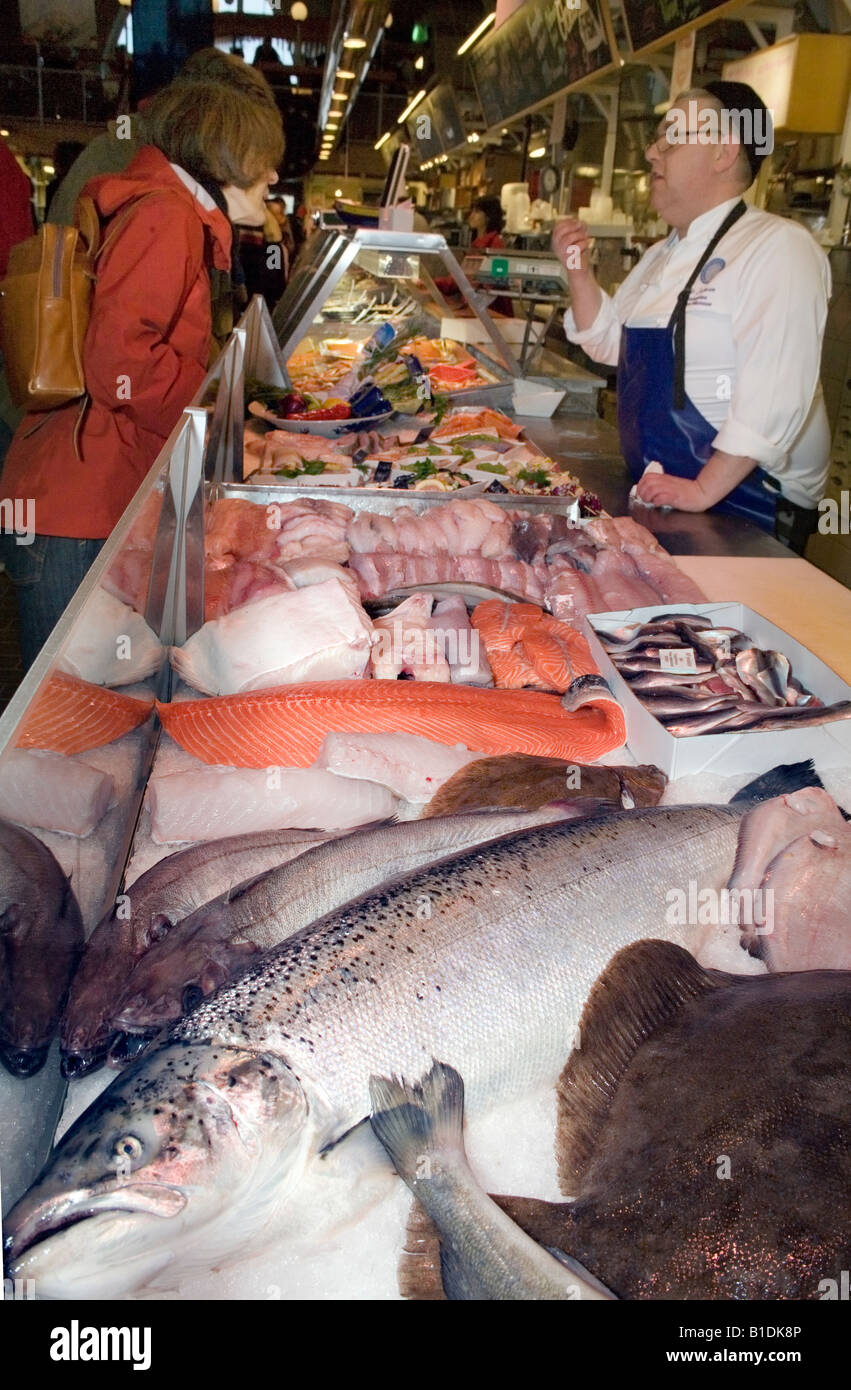 Various fish neatly displayed at Gothenburg s famous fish market