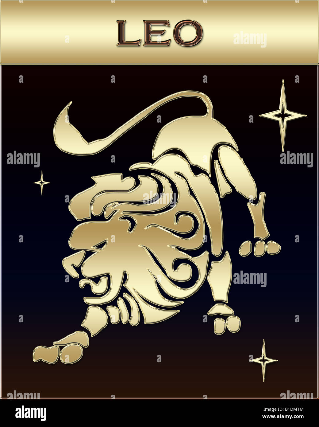 Golden Zodiac sign illustration with name Stock Photo