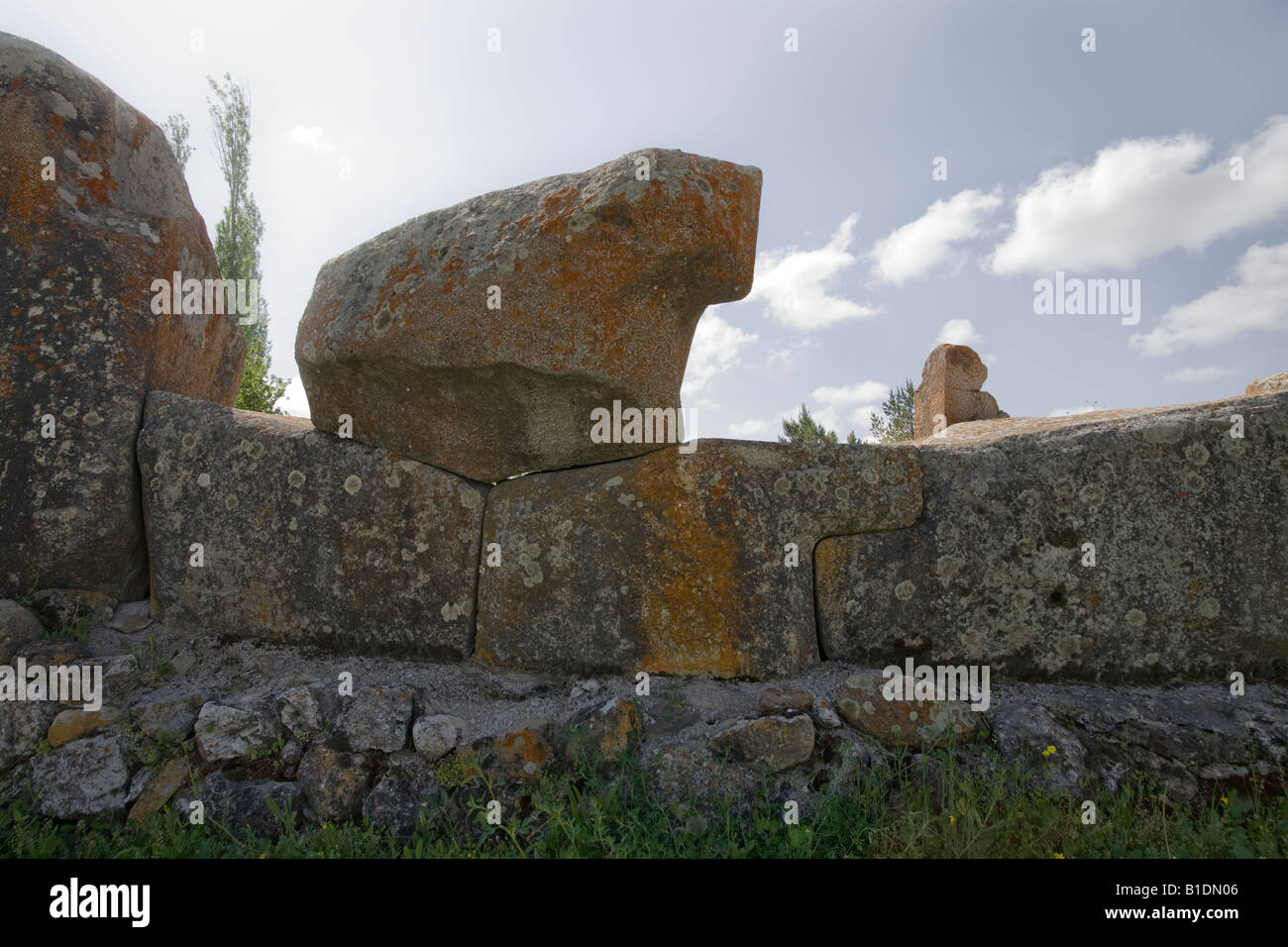 Wall details at the city of Alacahoyuk, Hittite site in the Hattusas complex Central Anatolia, Turkey Stock Photo