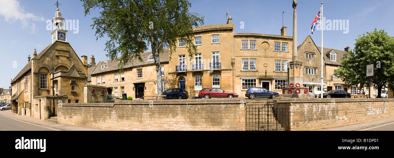 A panoramic view of the High Street in the Cotswold town of Chipping Campden, Gloucestershire UK Stock Photo