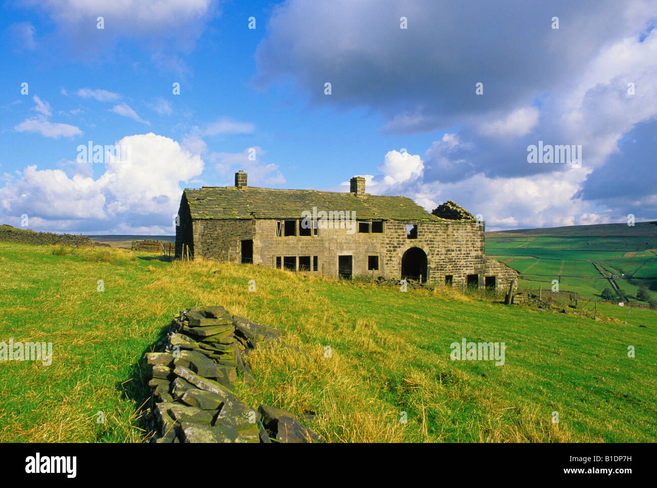 Derelict farmhouse in Crimsworth Dene, near Hebden Bridge, Calderdale