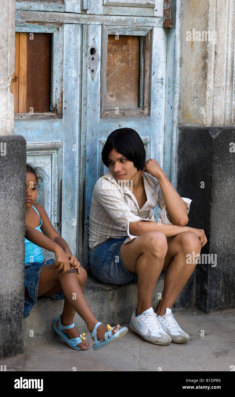 A homo boy and a little girl in La Habana Vieja Stock Photo