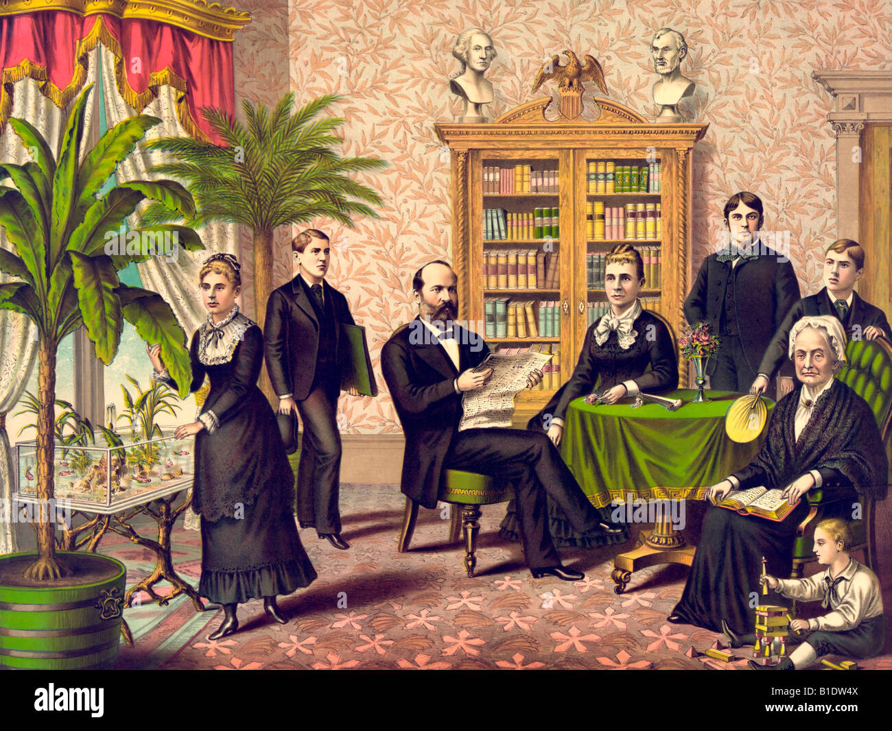 The Family of President James Garfield in the library Stock Photo