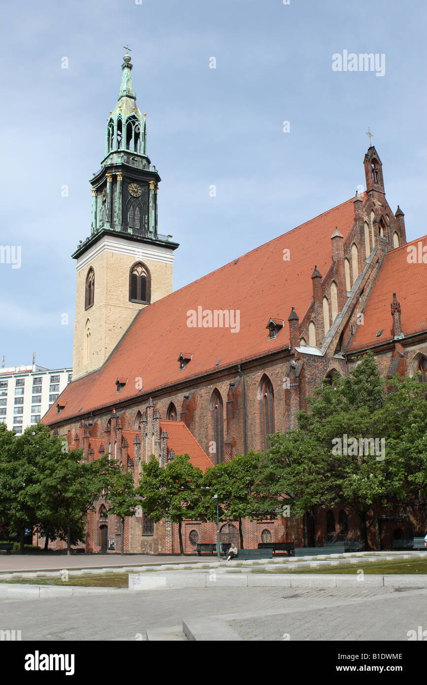 Berlin Germany the St Marienkirche church in East Berlin features a baroque tower added in 1790 near Alexanderplatz Stock Photo