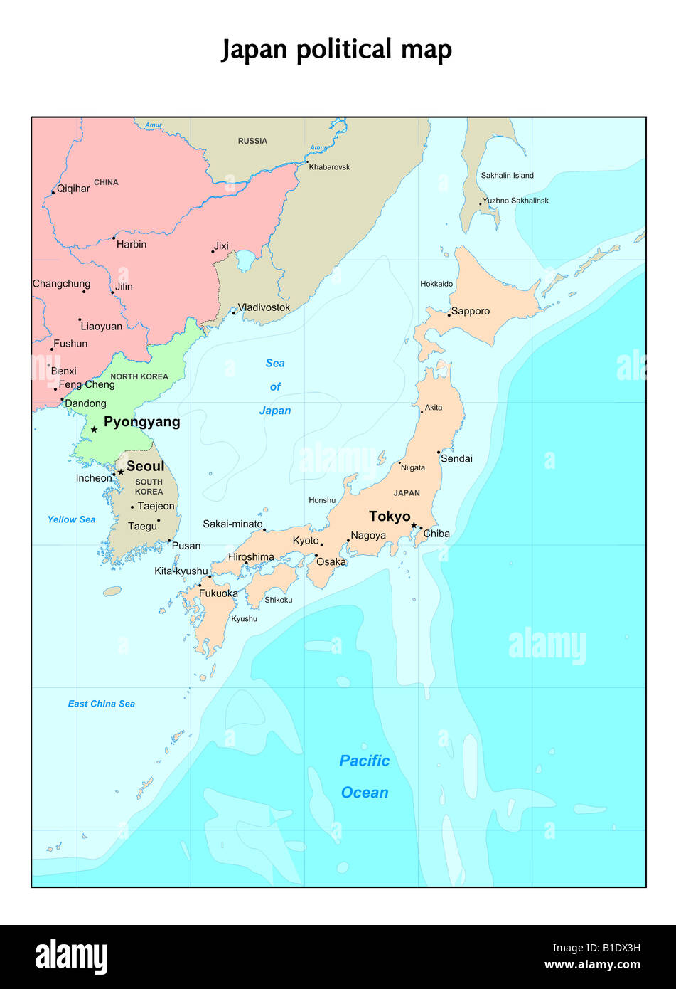 Japan political map Stock Photo