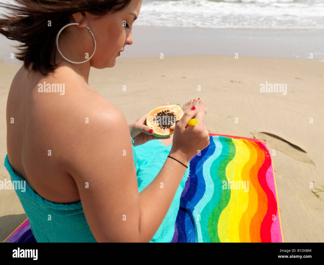 Young Woman Eating Papaya Model Released Stock Photo Alamy
