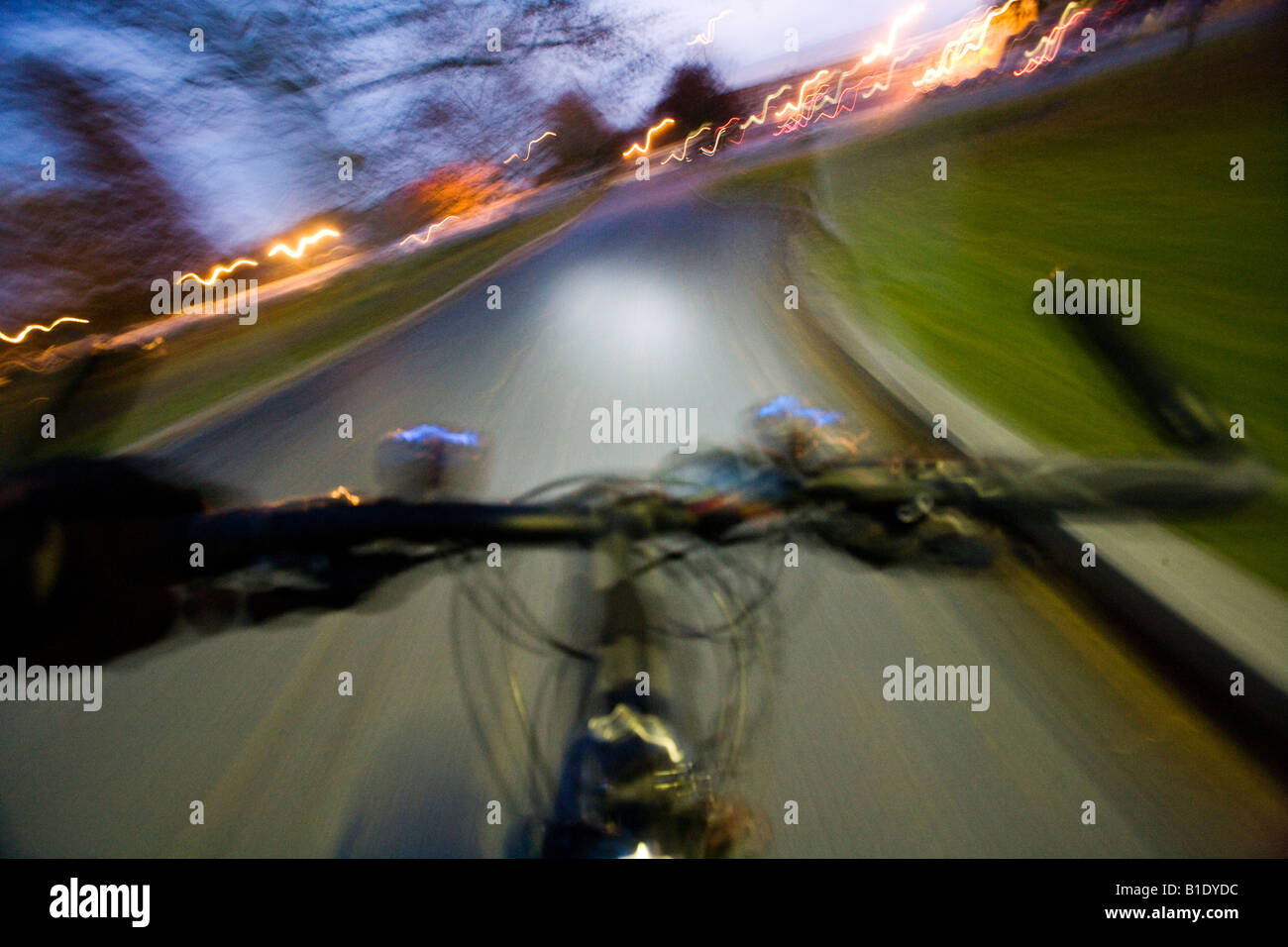 Wide angle view taken from perspective of bicycle rider in autumn in ...