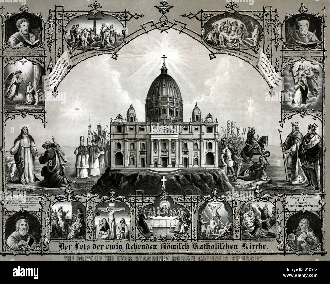 Poster of the Ever Standing Roman Catholic Church - text in German Stock Photo