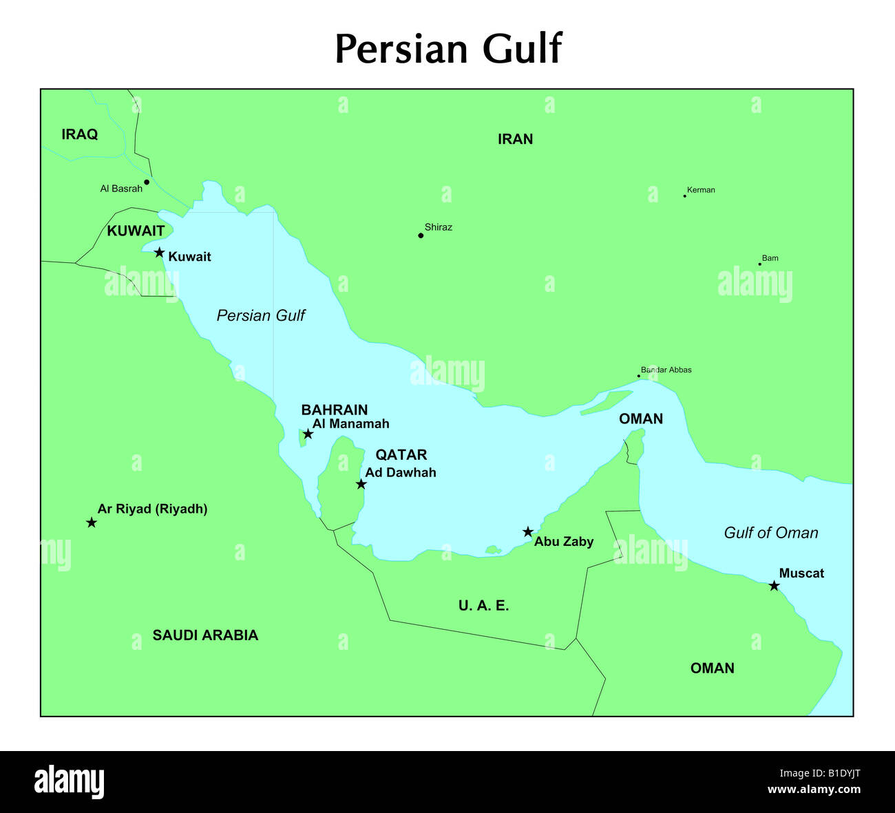 Arabian Gulf   Persian Gulf Map B1DYJT 