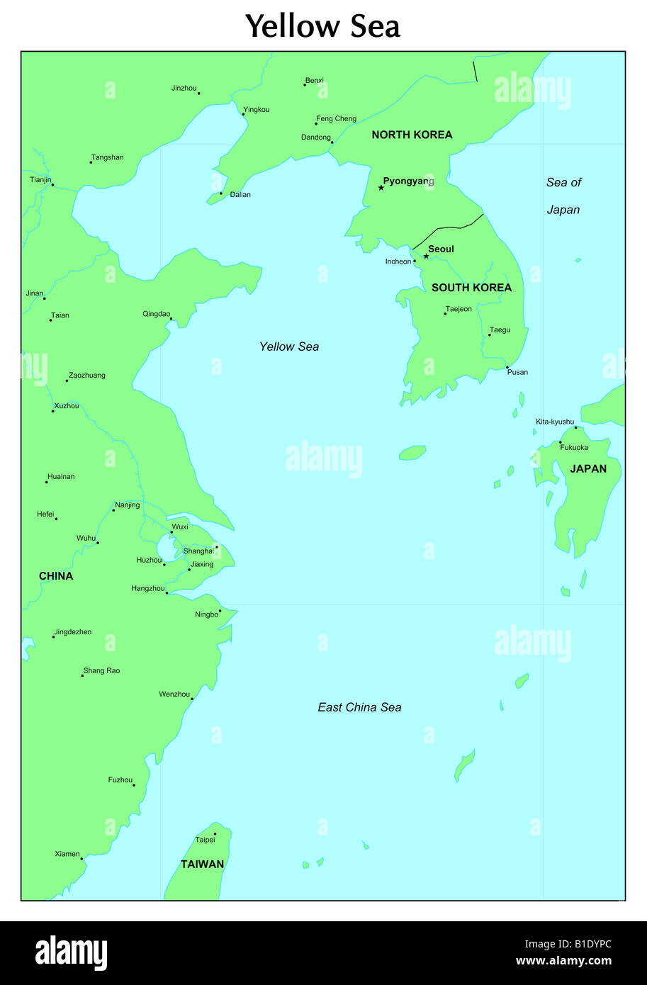 Yellow Sea map Stock Photo