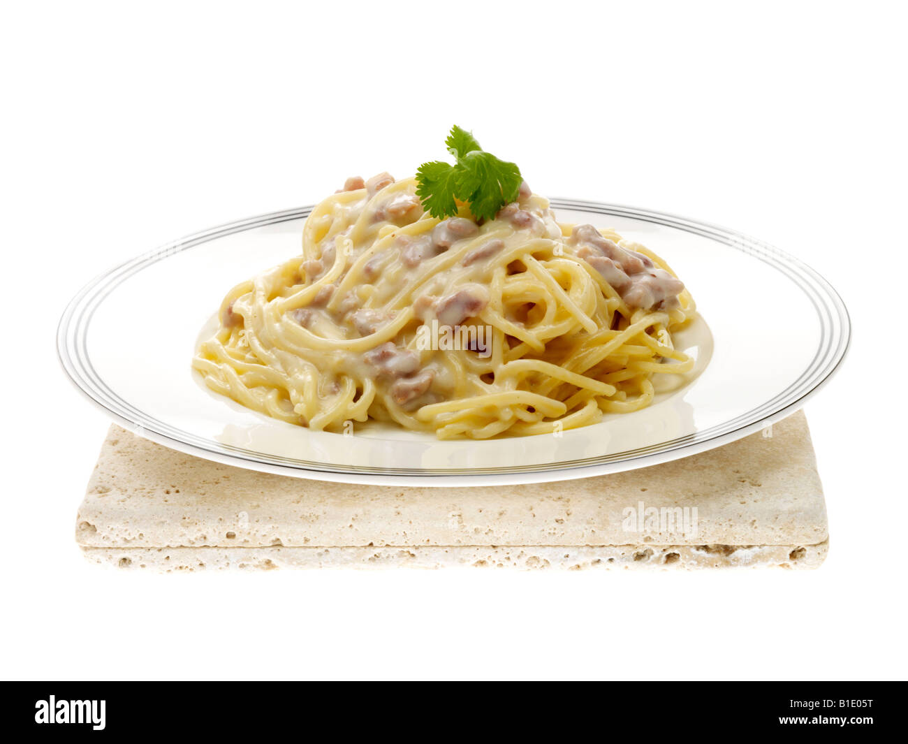 Fresh Authentic Italian Style Spaghetti Carbonara Pasta Meal Isolated