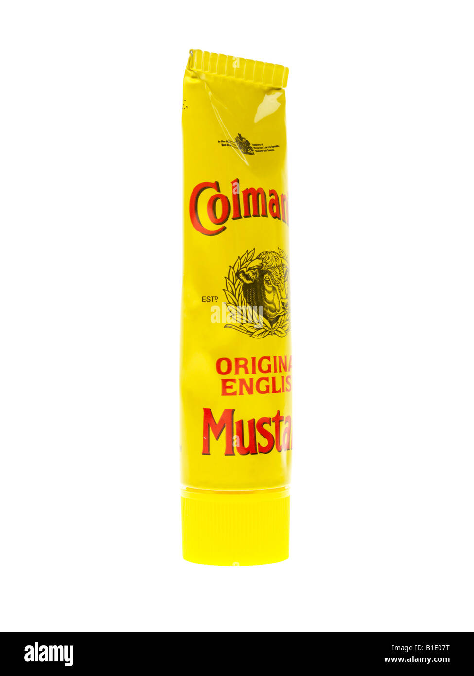 Tube Of Traditional Spicy Yellow English Mustard Isolated Against A