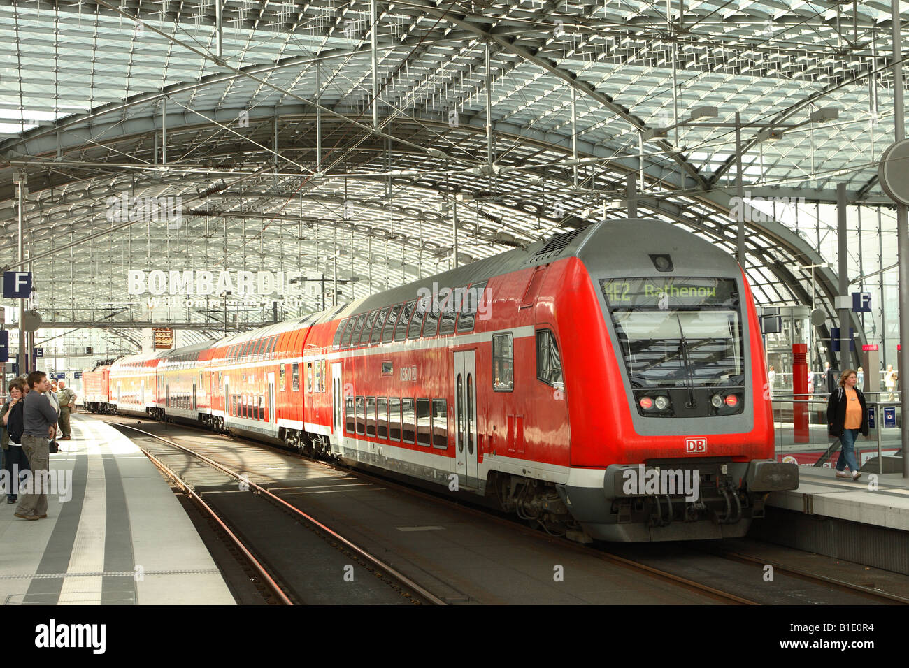 Berlin Germany Deutsche Bahn DB train locomotive engine at the modern main city central Hauptbahnhof railway station Stock Photo