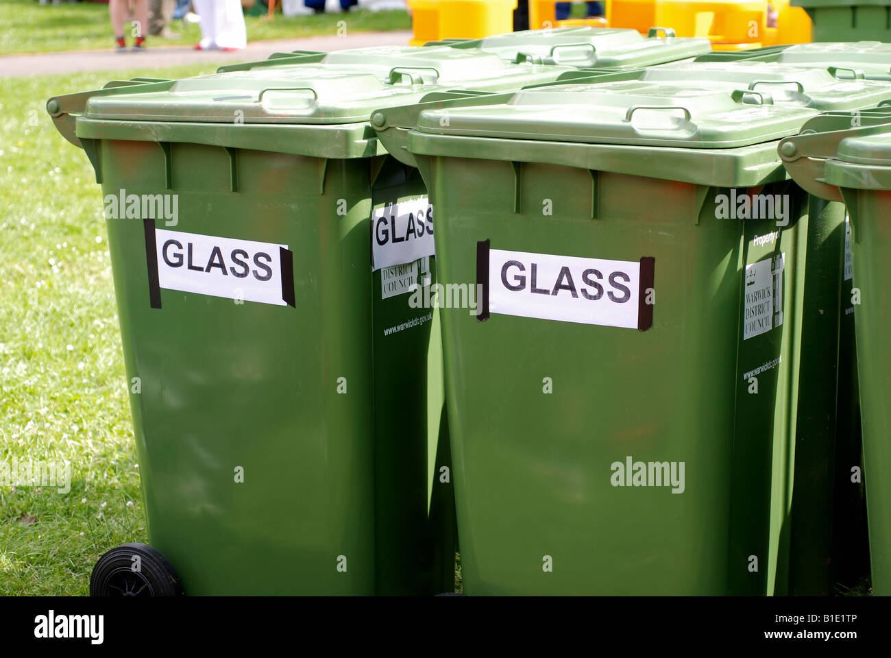 Glass recycling bins, UK Stock Photo Alamy