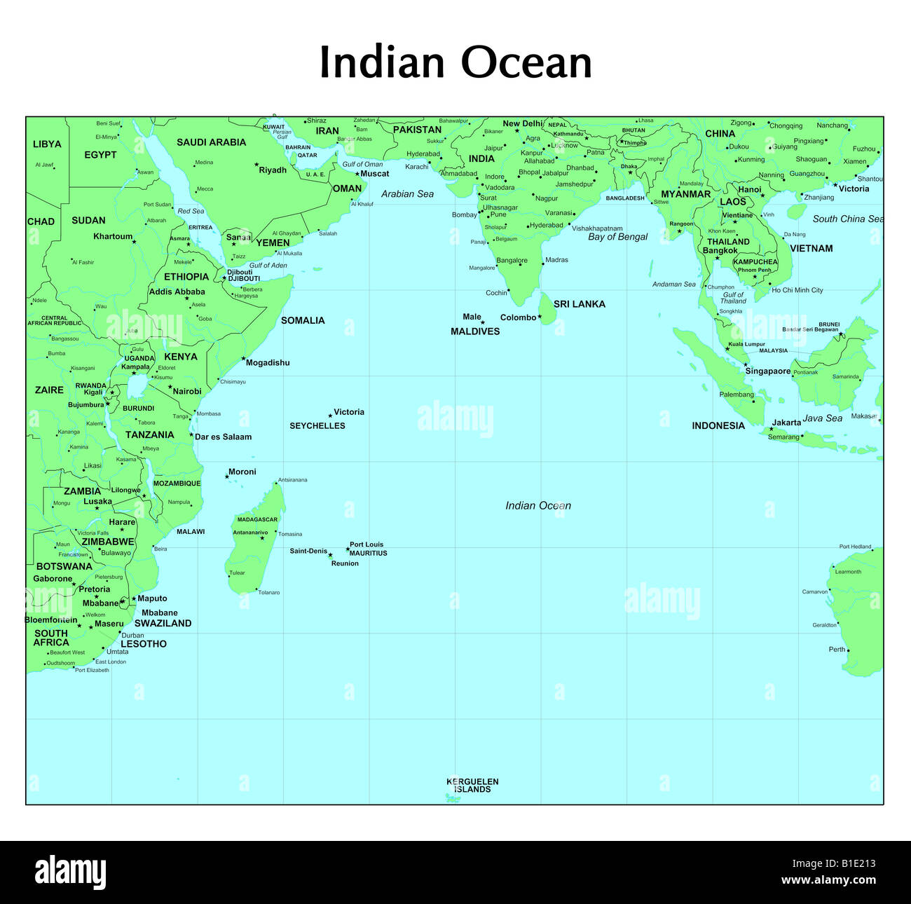 Indian Ocean map Stock Photo