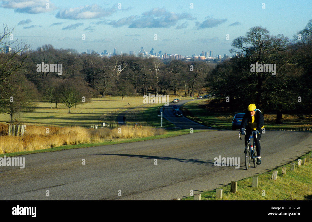 Cycling in Richmond Park, London, England Stock Photo