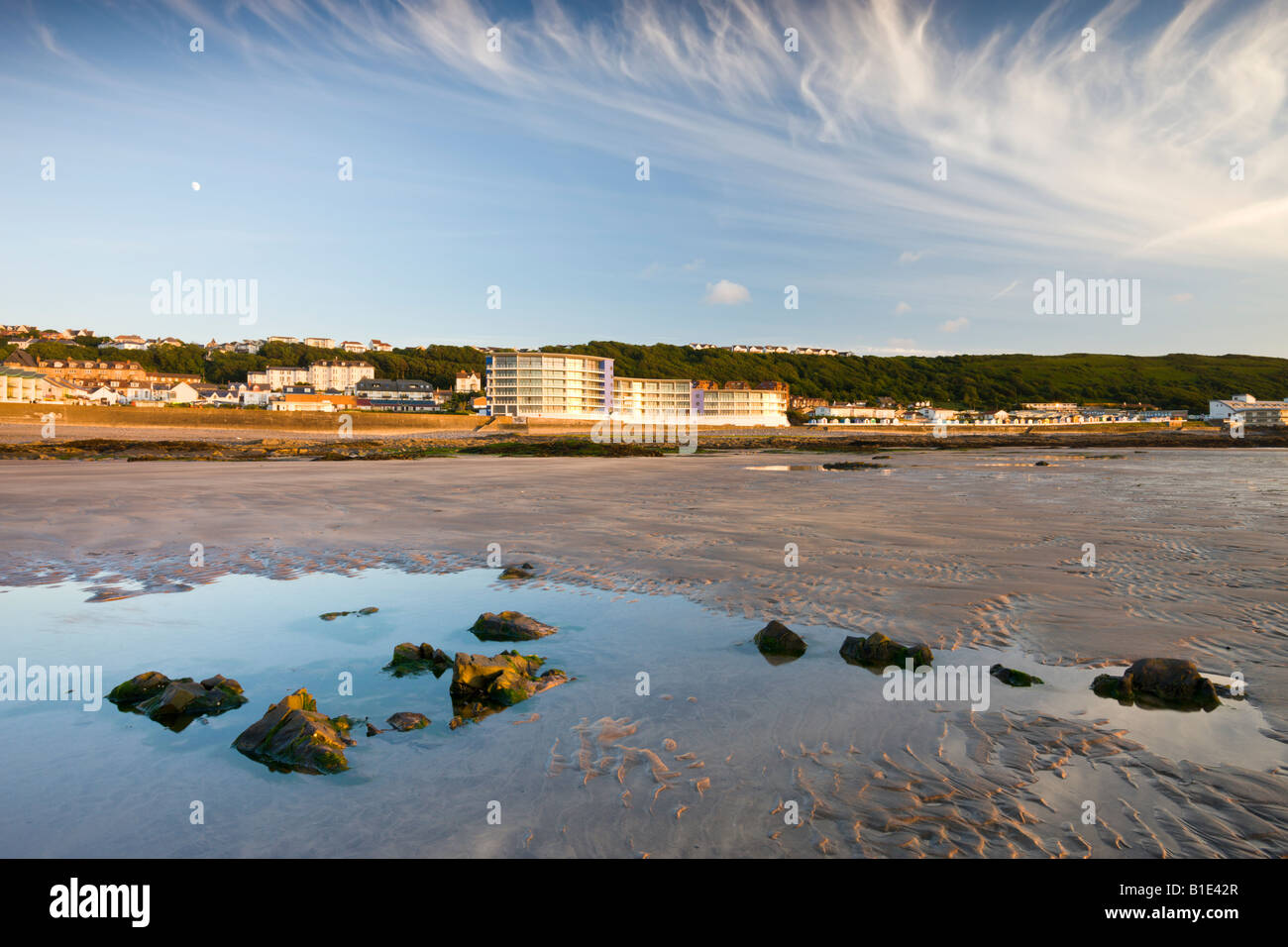 Low tide late on a summer evening at Westward Ho! Devon England Stock Photo