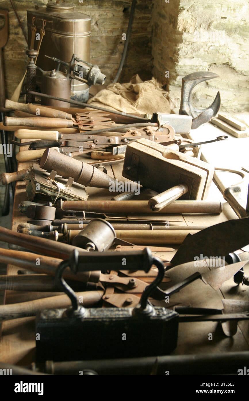 brass shoe horns long handles on Garden Workshop And Tools Vintage Garden Tools Shoe Horns And Old Brass Blow Torches Wooden Handles And The Smell Of Age Stock Photo Alamy