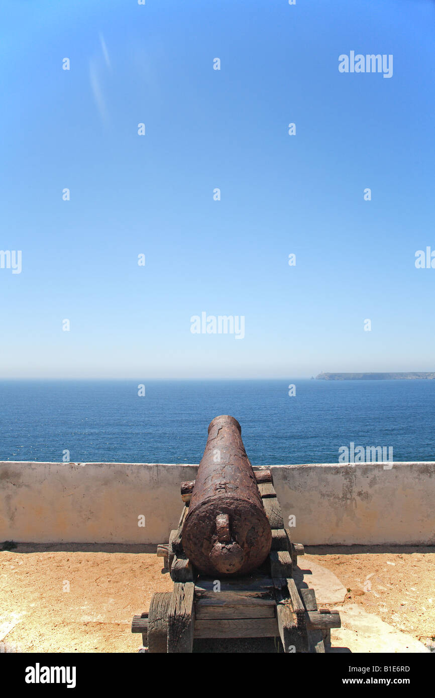 A canon at Fortaleza de Sagres, Sagres, Portugal Stock Photo