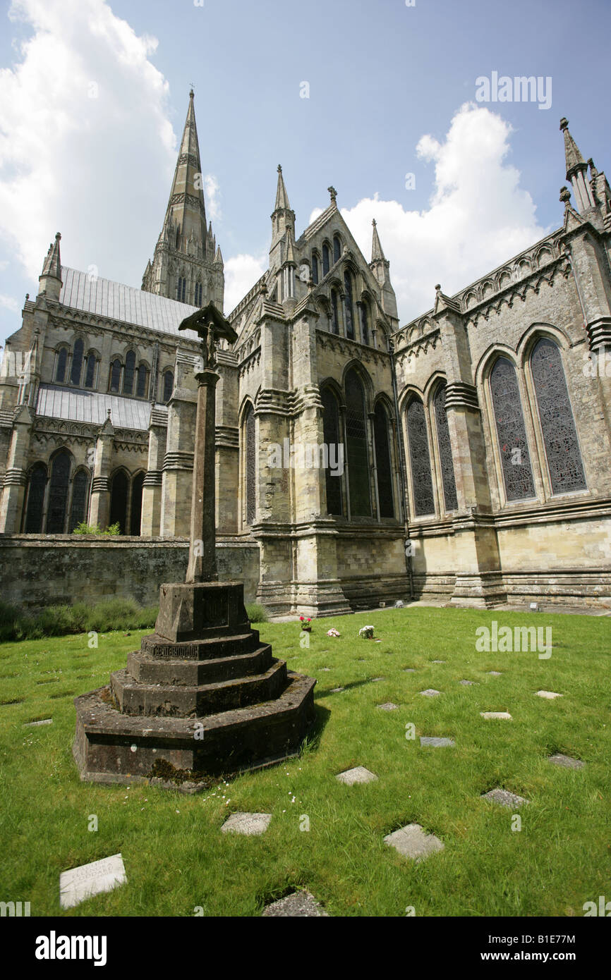 City of Salisbury, England. Northern facade of Salisbury Cathedral, Cathedral Church of the Blessed Virgin Mary in Salisbury. Stock Photo