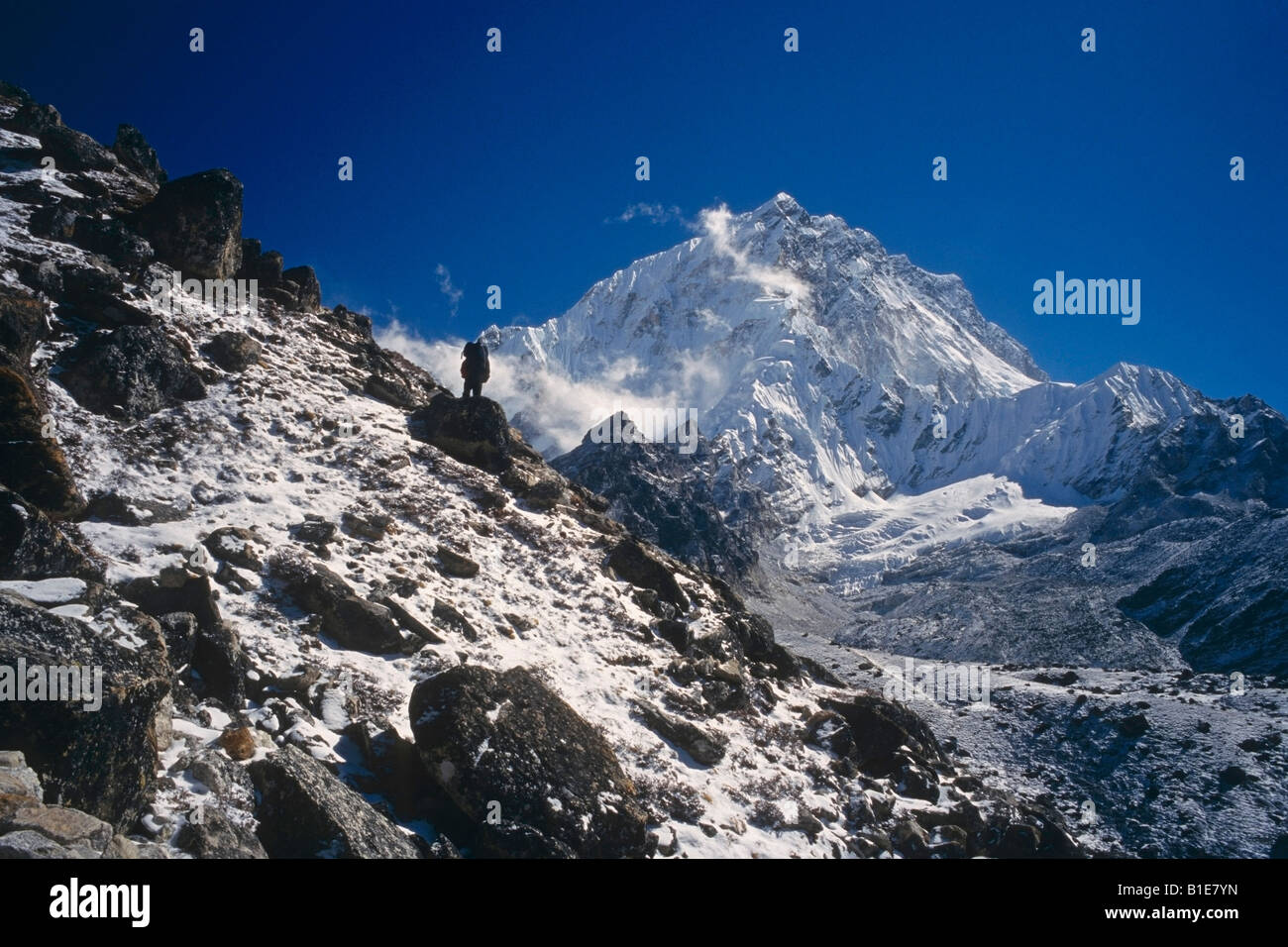 Man trekking to Mt Everest base camp below Nutspe Mtn Nepal Summer Stock  Photo - Alamy