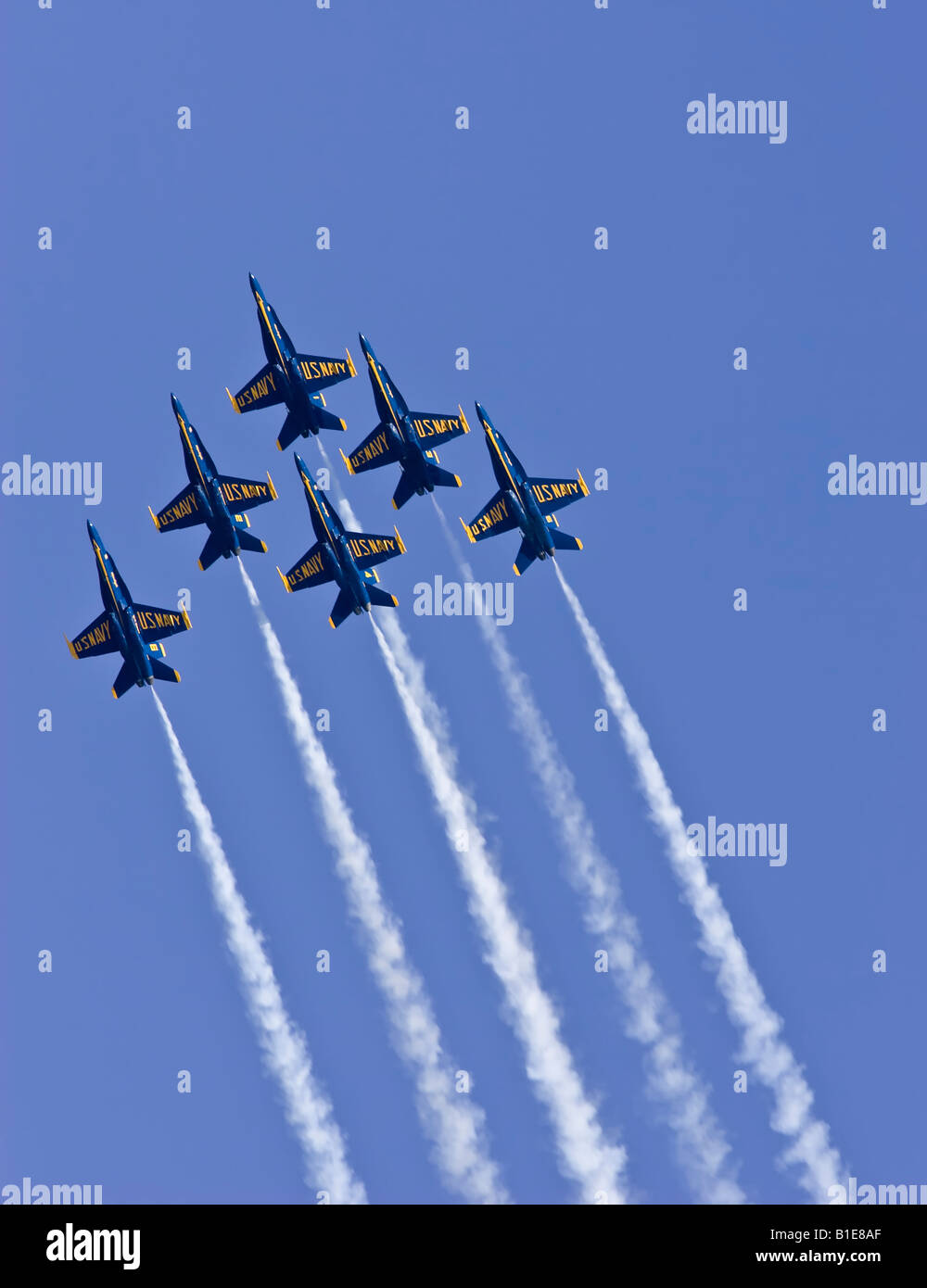 US Navy Blue Angels Flight Demonstration Squadron flying in formation Stock Photo