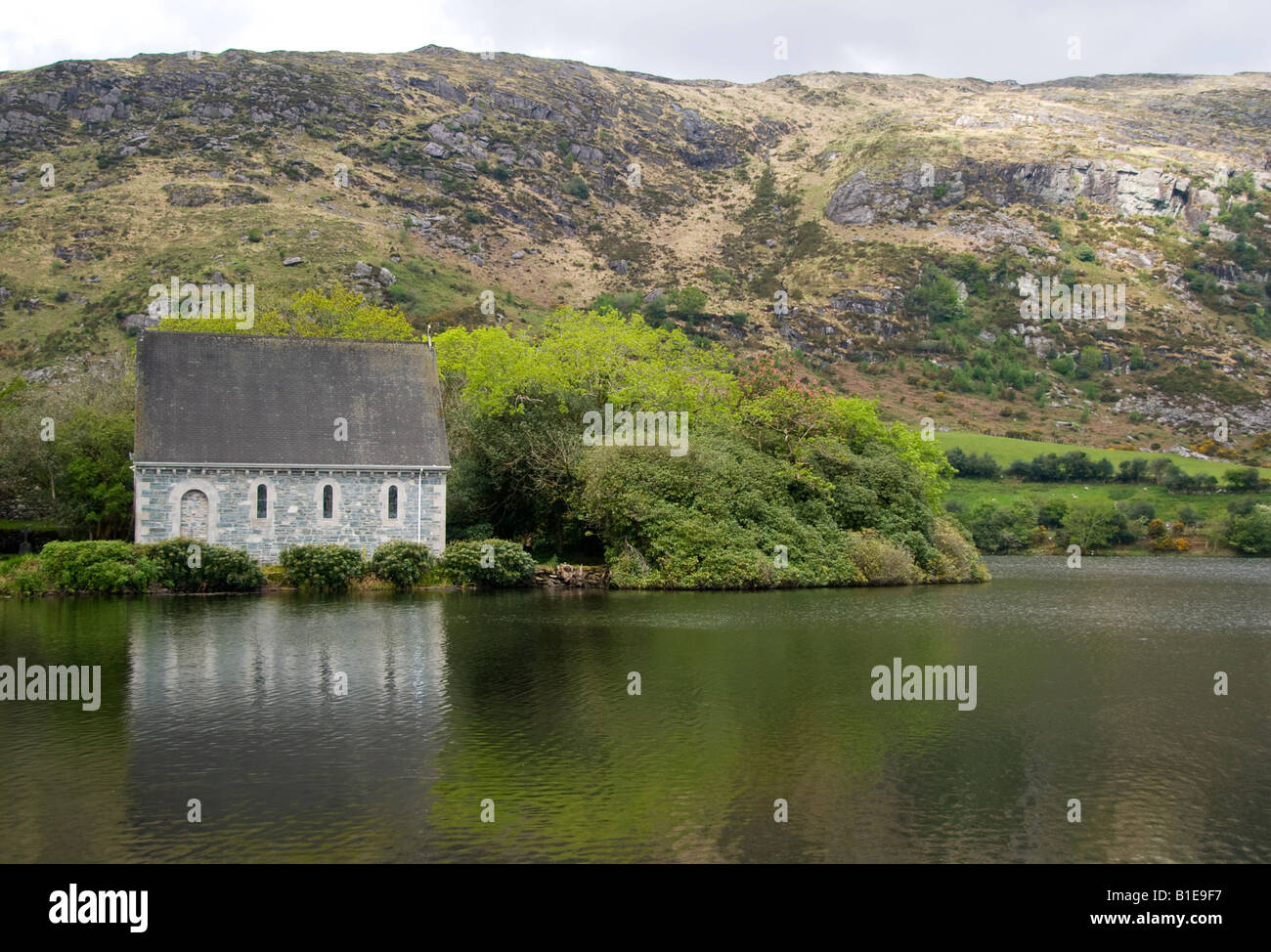 Church on a lake side Gouganne Barra County Cork Ireland Stock Photo
