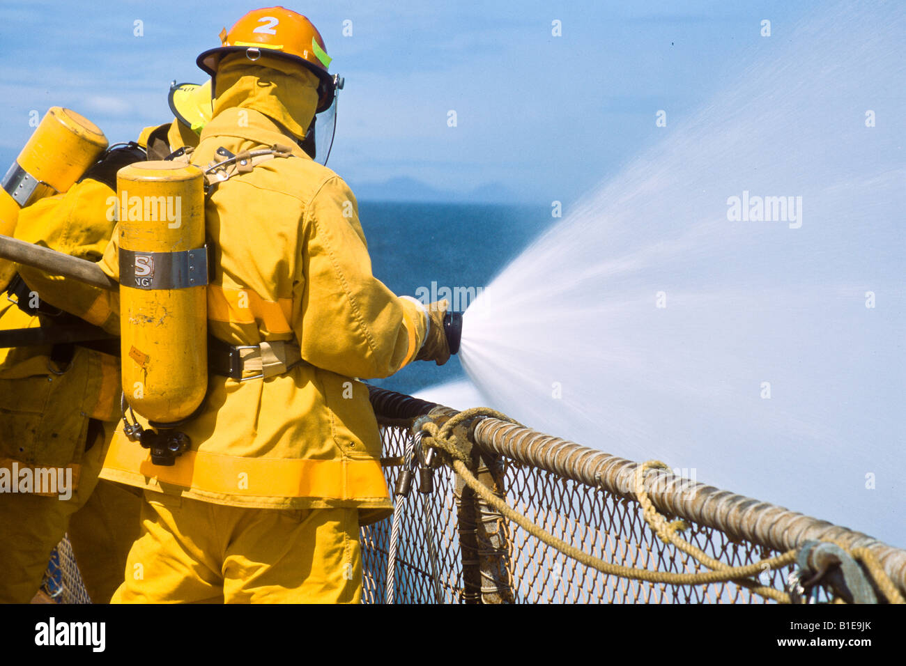 Fire drill aboard container ship, Horizon Anchorage Stock Photo Alamy