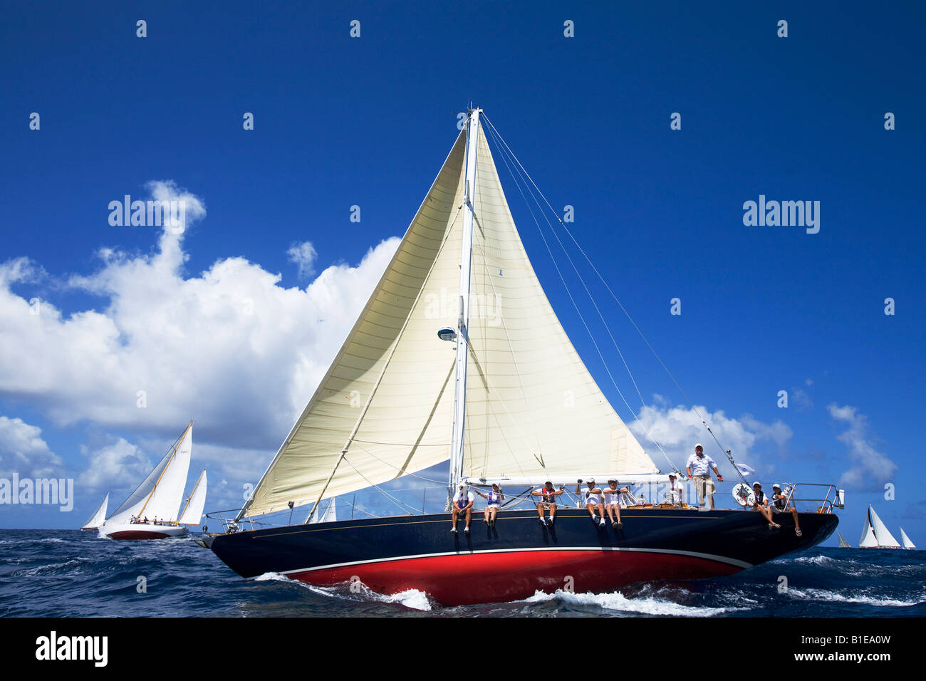 A yacht sailing at the 2008 Antigua Classic Yacht Regatta Stock Photo