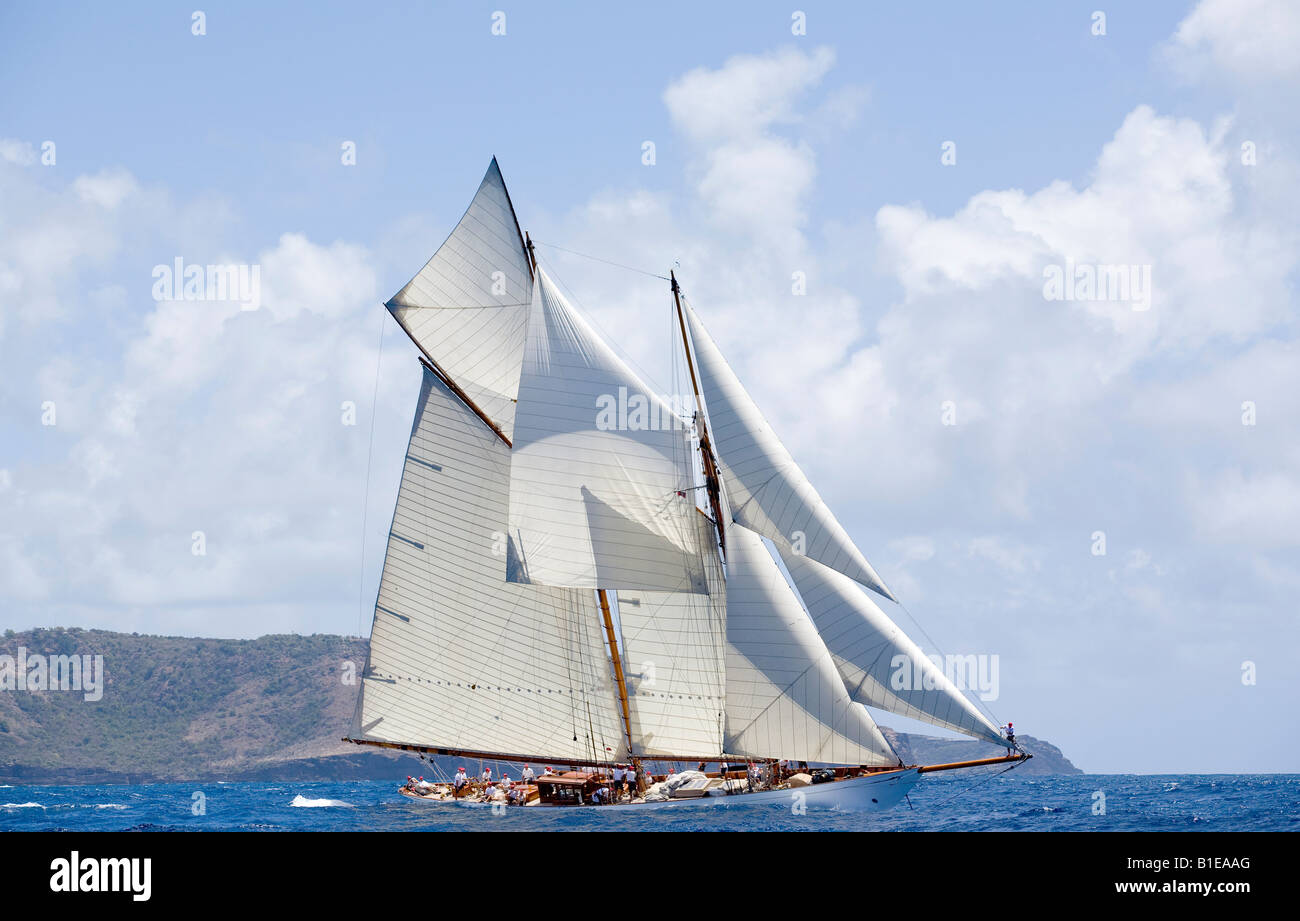 The Gaff schooner Altair reaches in fresh breeze at the 2008 Antigua Classic Yacht Regatta Stock Photo