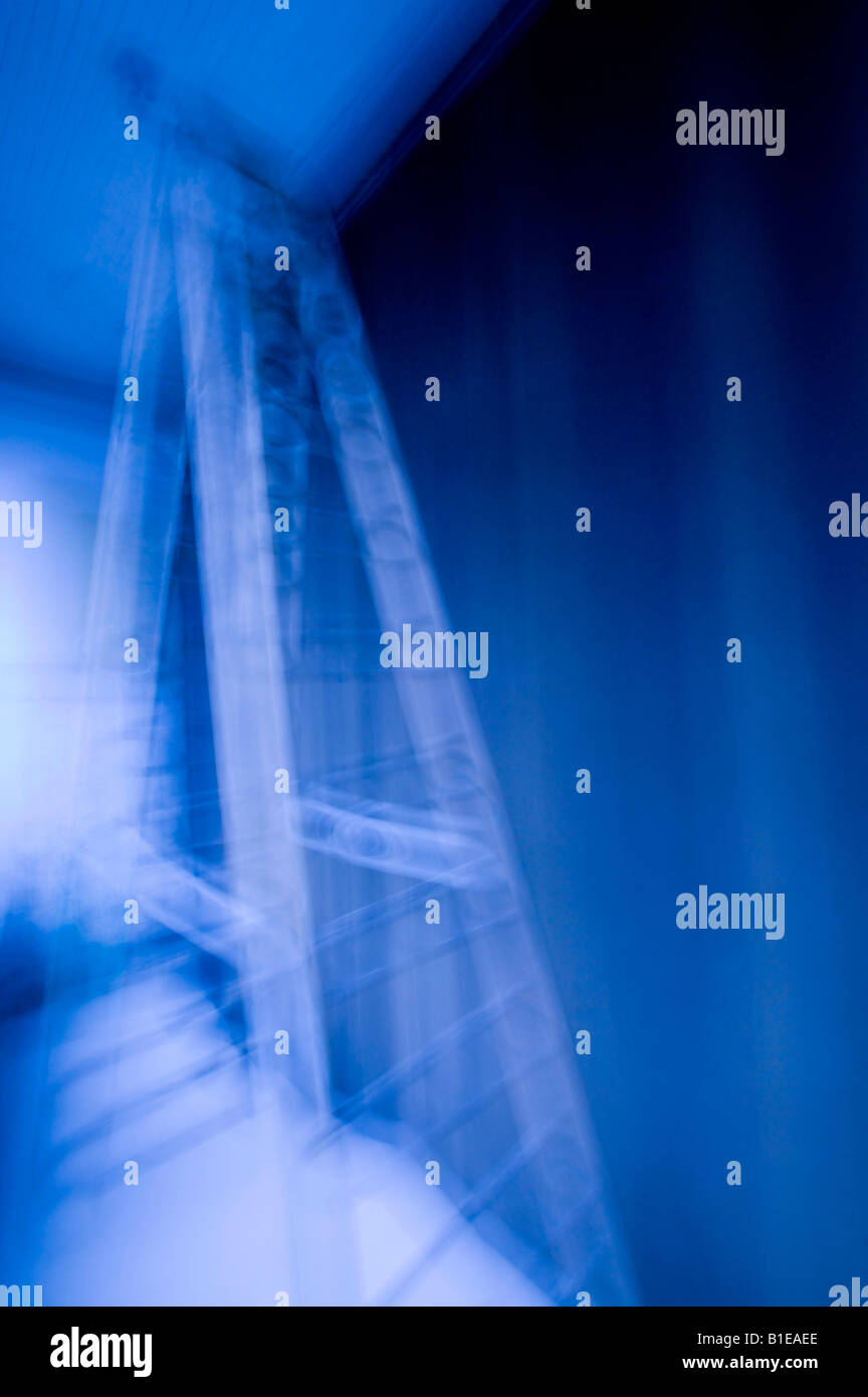 Blurred image of ladder in blue light USA Stock Photo